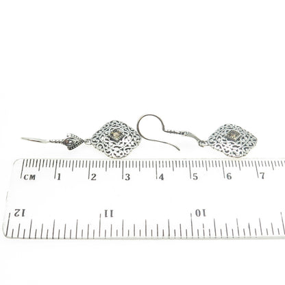 BERIA 925 Sterling Silver Princess-Cut Yellow Rhinestone Ornate Earrings