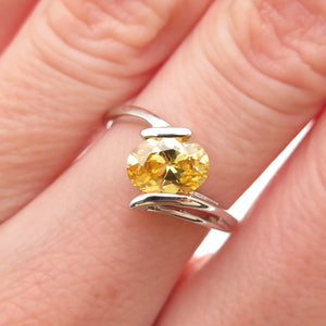 925 Sterling Silver Oval-Cut Canary C Z Bypass Ring Size 6
