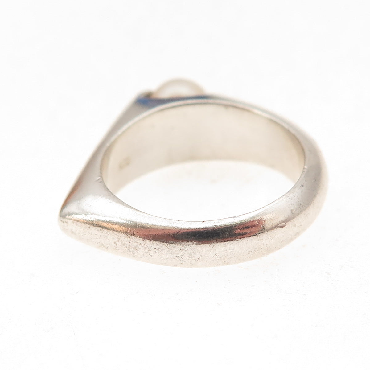 925 Sterling Silver Vintage Real Pearl Star Modernist Oxidized Ring Size 8.5