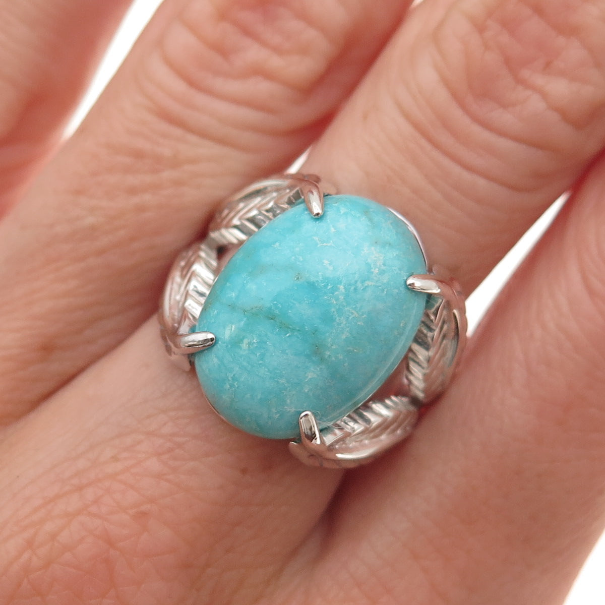 Tehya Oyama 925 Sterling Silver Real Tyrone Turquoise Floral Ring Size 8.25