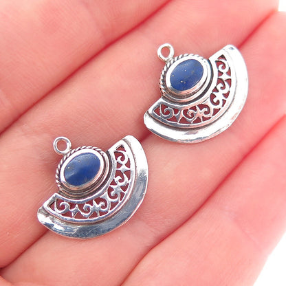 BOMA 925 Sterling Silver Vintage Real Lapis Lazuli Modernist Jacket Earrings