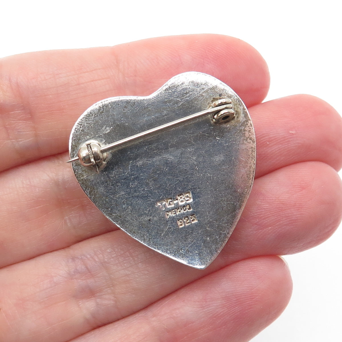 925 Sterling Silver Vintage Mexico Modernist Heart Pin Brooch