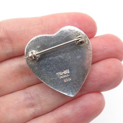 925 Sterling Silver Vintage Mexico Modernist Heart Pin Brooch