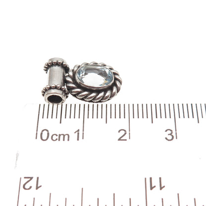 925 Sterling Silver Vintage Real Blue Topaz Oxidized Mini Slide Charm Pendant