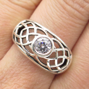 925 Sterling Silver Vintage Round-Cut C Z Woven Ring Size 8.25
