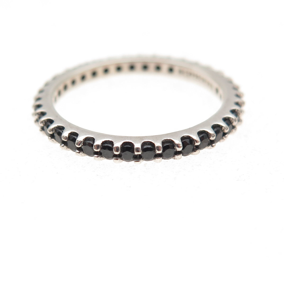 925 Sterling Silver Real Black Spinel Eternity All Around Band Ring Size 5