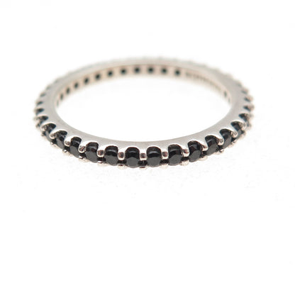 925 Sterling Silver Real Black Spinel Eternity All Around Band Ring Size 5