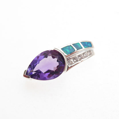 Anne Klein Sterling Silver Vintage Real Amethyst Opal C Z Slide Charm Pendant
