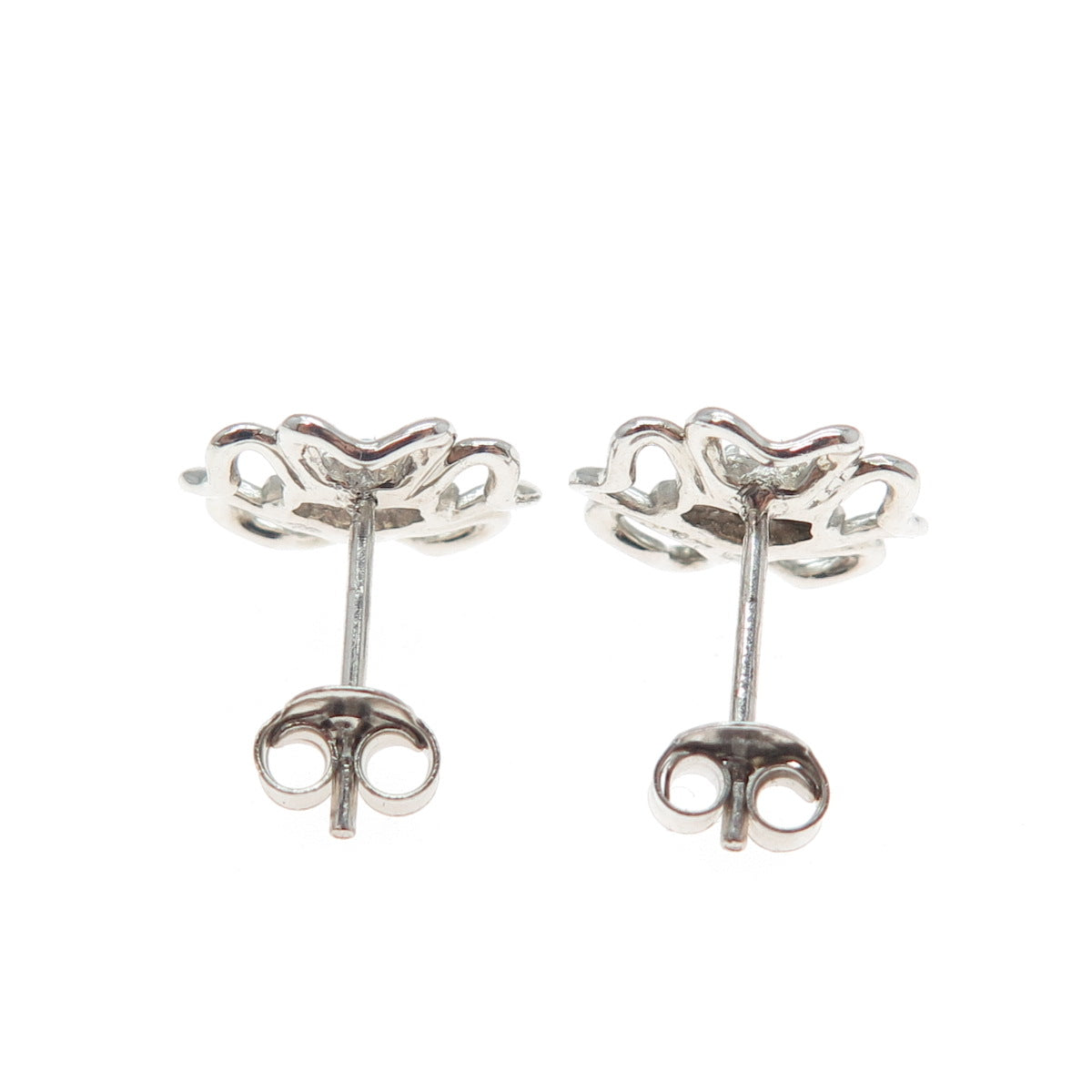 925 Sterling Silver Real Round-Cut Sapphire Flower Stud Earrings