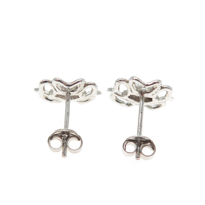925 Sterling Silver Real Round-Cut Sapphire Flower Stud Earrings