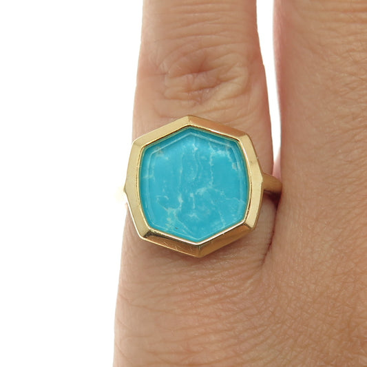 KENDRA SCOTT 925 Sterling Silver Gold Plated Real Turquoise Ring Size 3.25