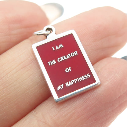 925 Sterling Silver Red Enamel "I Am The Creator Of My Happiness" Charm Pendant