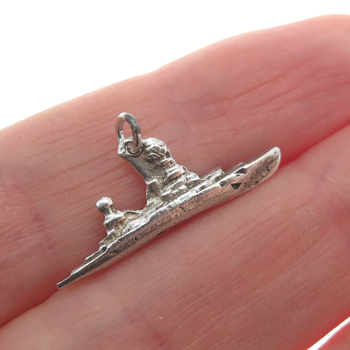 925 Sterling Silver Vintage Battleship Minimalist Oxidized Charm Pendant