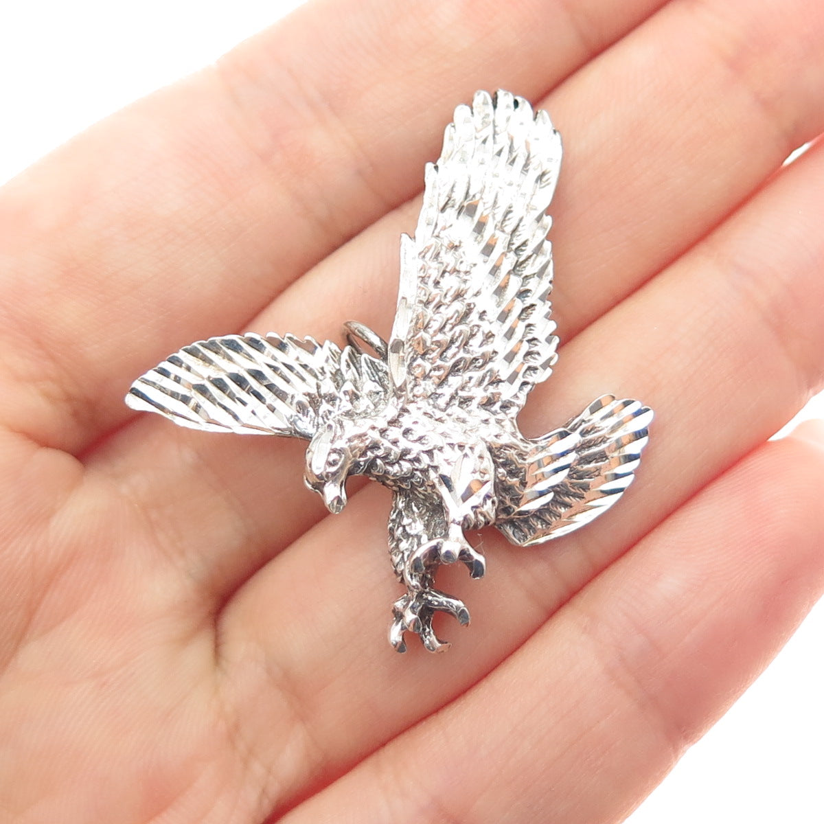 925 Sterling Silver Vintage American Eagle Oxidized Slide Charm Pendant
