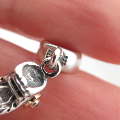 Pandora 925 Sterling Silver & Gold Blue C Z Baby Boy Shoe Dangle Charm