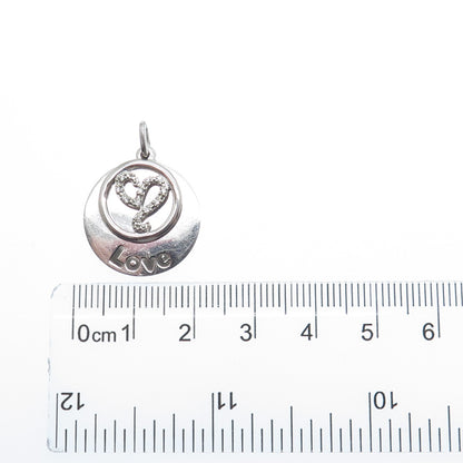 925 Sterling Silver Round-Cut C Z Love Shh! Heart Double Charm Pendant