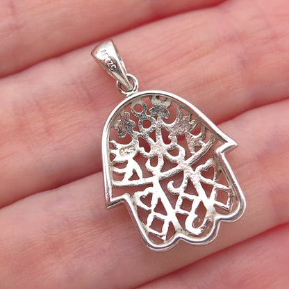 925 Sterling Silver Vintage Hamsa Amulet Charm Pendant