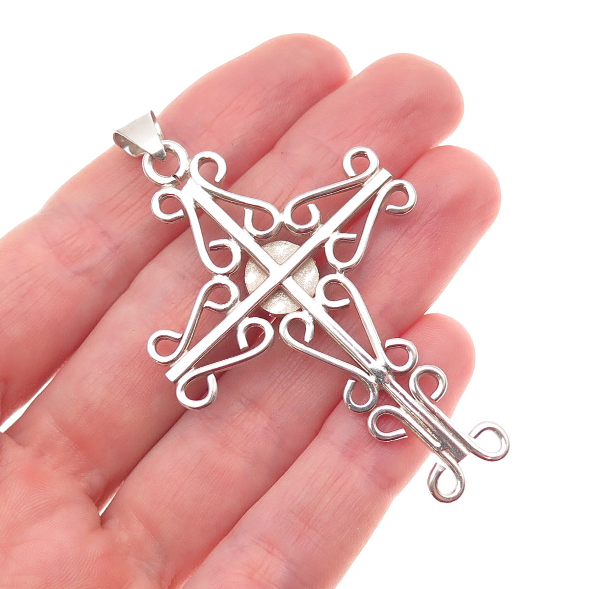 925 Sterling Silver Vintage Mexico Real Black Onyx Ornate Cross Pendant