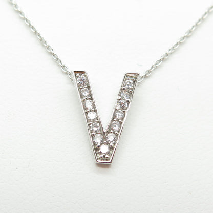 925 Sterling Silver C Z Letter "V" Initial Rolo Chain Necklace 16-18"