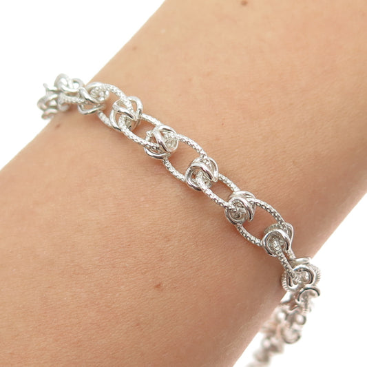 925 Sterling Silver Vintage Twisted Knot Oval Link Bracelet 7.25"