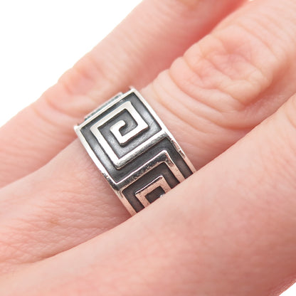 925 Sterling Silver Vintage Aztec Spiral Oxidized Band Ring Size 6.5