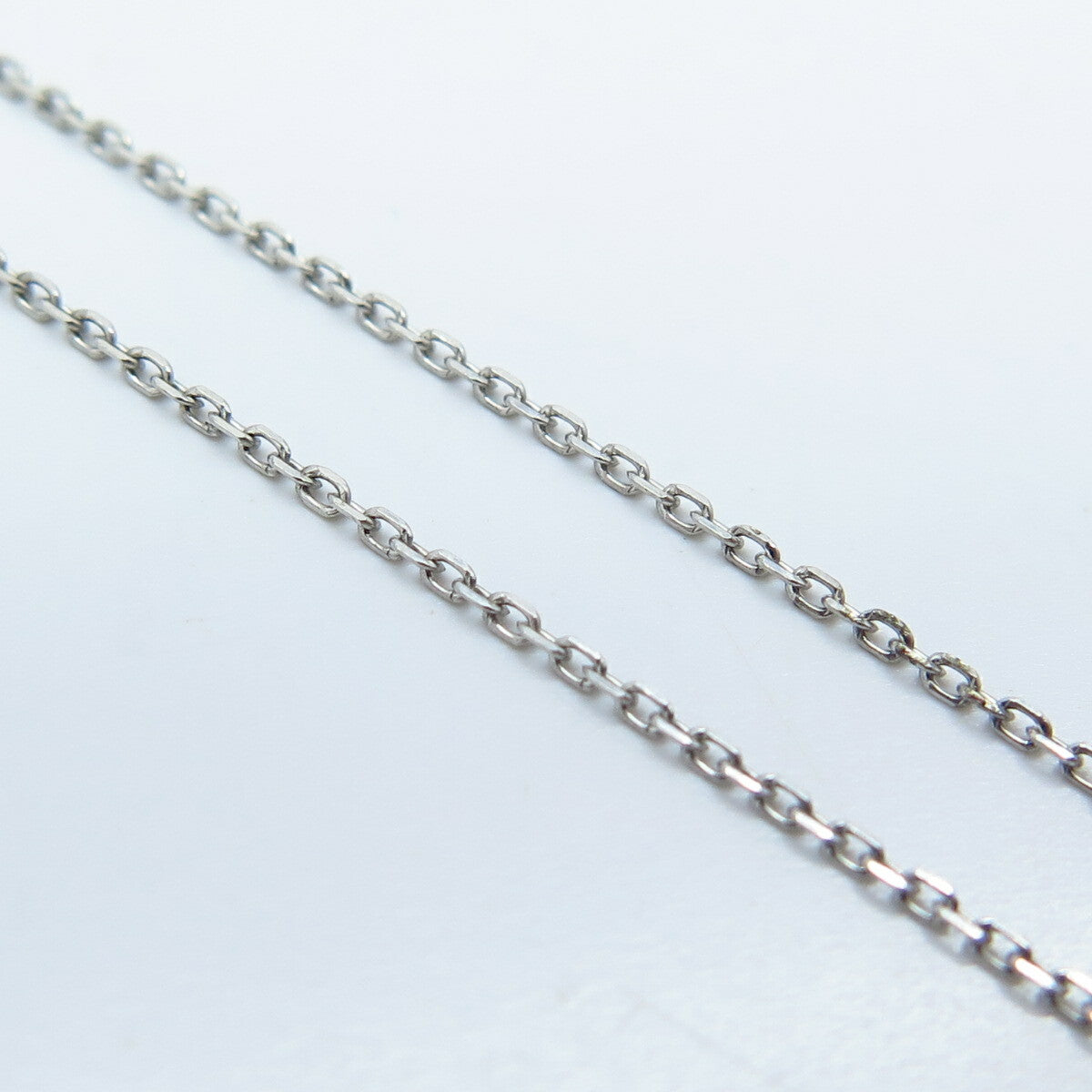 925 Sterling Silver Italy Real White Diamond Ribbon Rolo Chain Necklace 17"