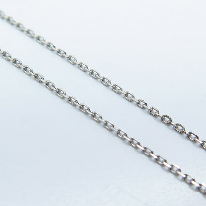 925 Sterling Silver Italy Real White Diamond Ribbon Rolo Chain Necklace 17"