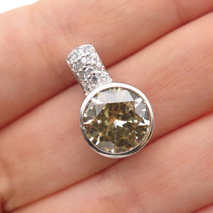 925 Sterling Silver Round-Cut Canary & White C Z Mini Slide Charm Pendant