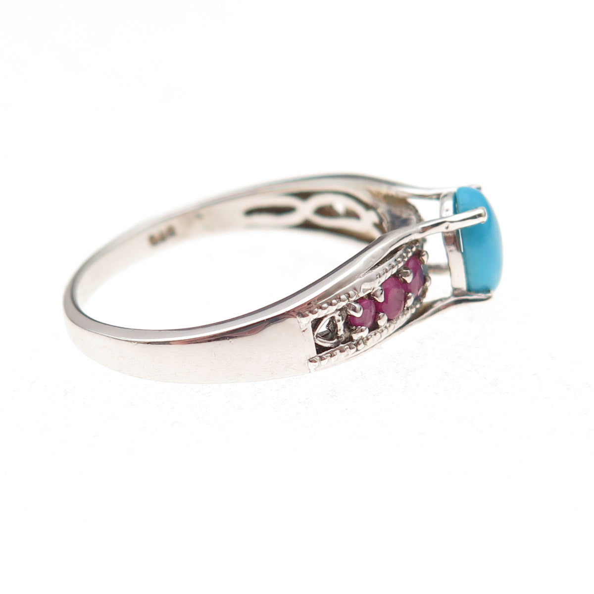 Chuck Clemency 925 Sterling Silver Real Turquoise & Ruby Ring Size 8.25