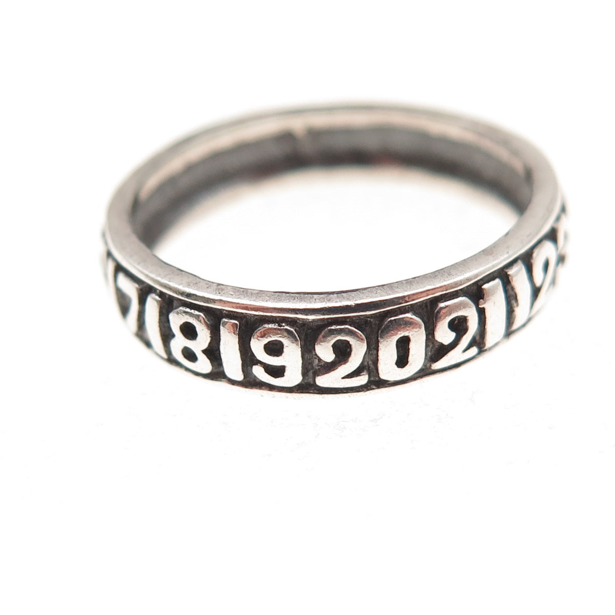 925 Sterling Silver Vintage Natural Numbers Oxidized Band Ring Size 7