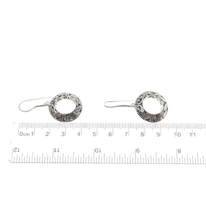 925 Sterling Silver Vintage Floral Ornate Circle Dangle Earrings