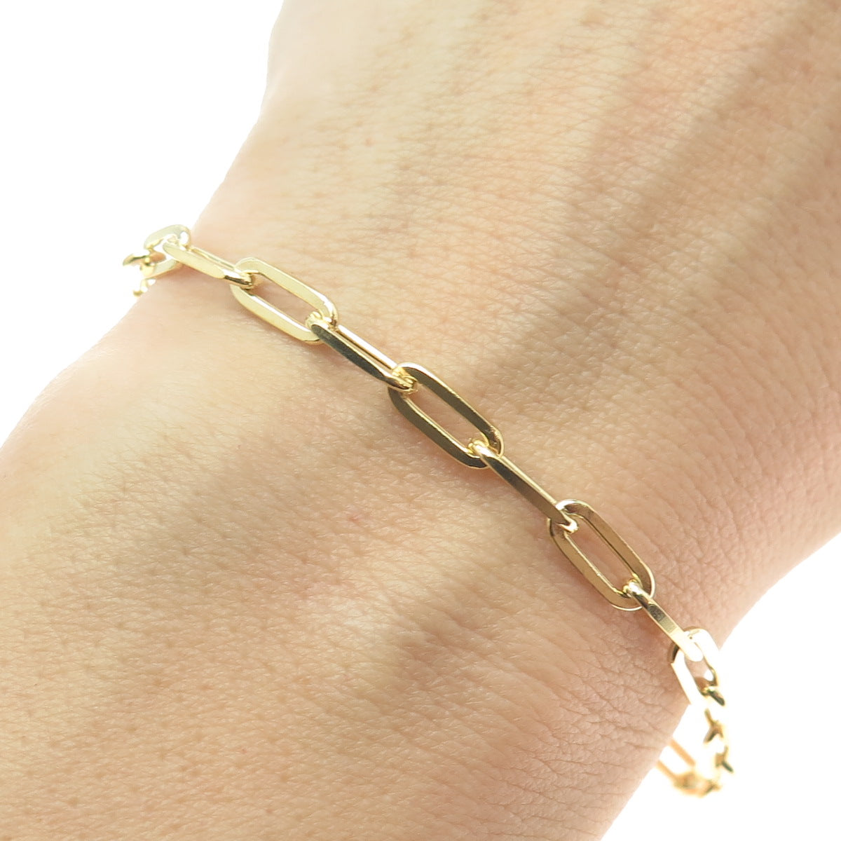 925 Sterling Silver Gold Plated Italy Paperclip Link Bracelet 7.75"