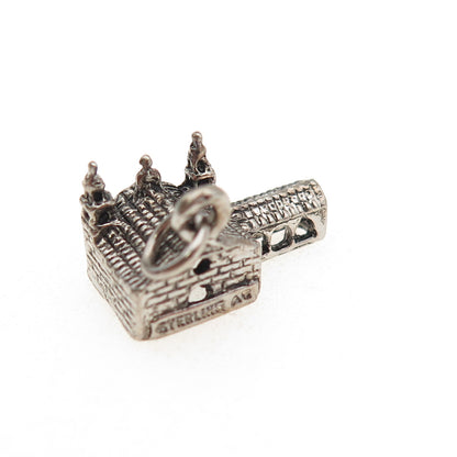 925 Sterling Silver Vintage Old Church Oxidized Mini 3D Charm Pendant