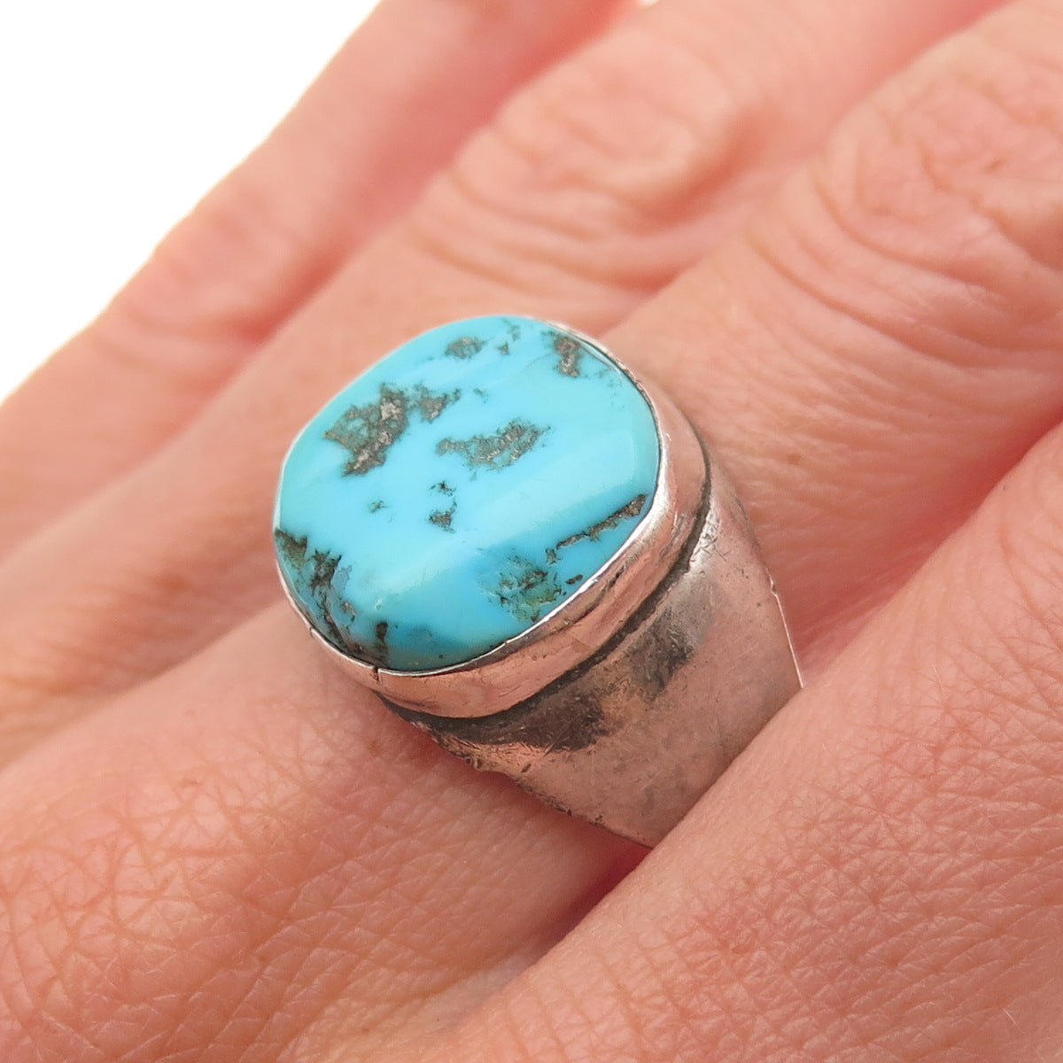 Old Pawn 925 Sterling Silver Vintage Southwestern Turquoise Tribal Ring Size 10