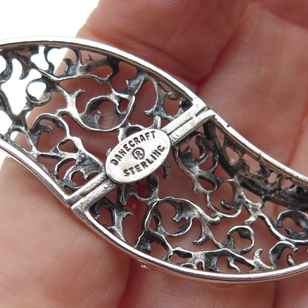 DANECRAFT 925 Sterling Silver Vintage Ornate Floral Oxidized Pin Brooch