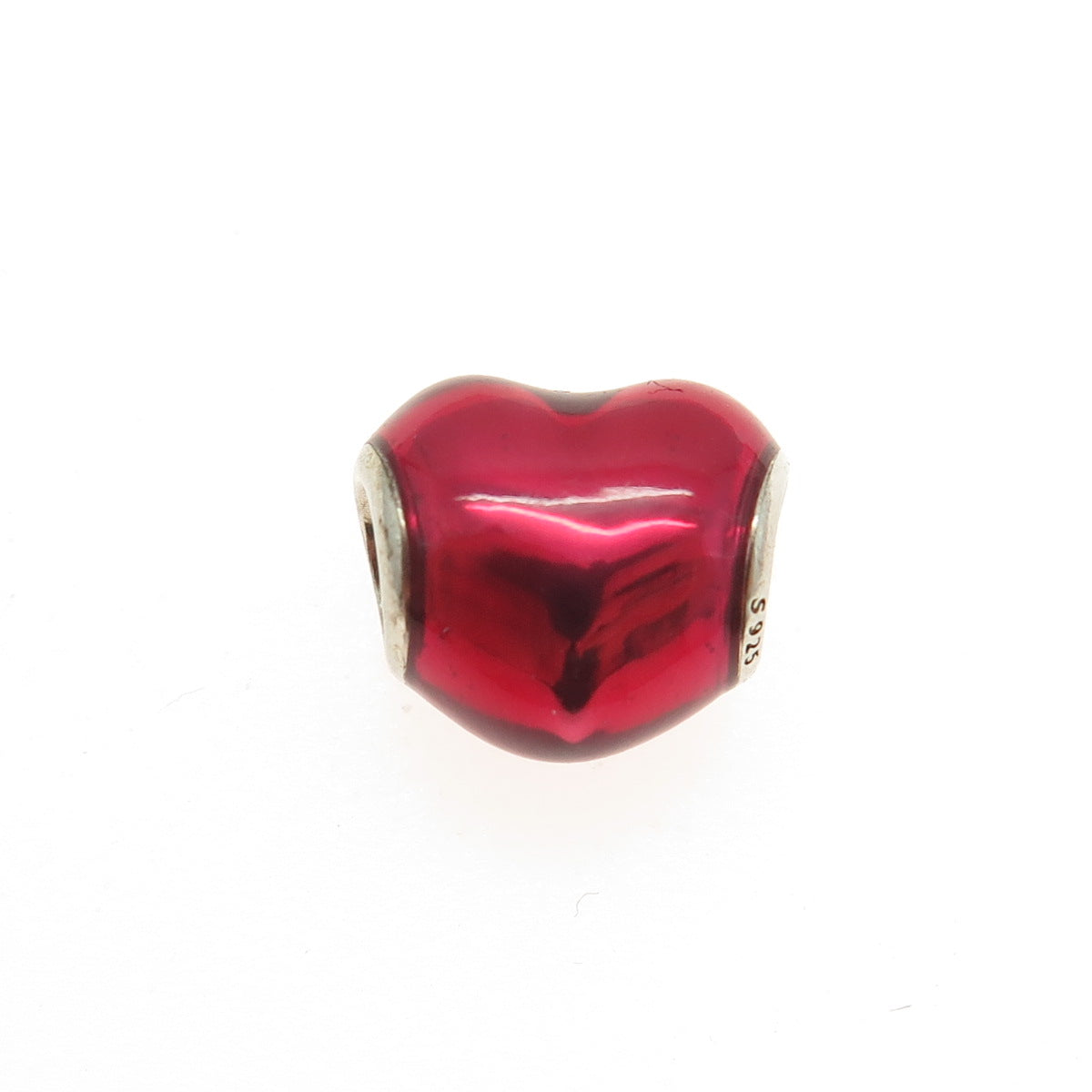 PANDORA 925 Sterling Silver Red Enamel Heard Bead Charm