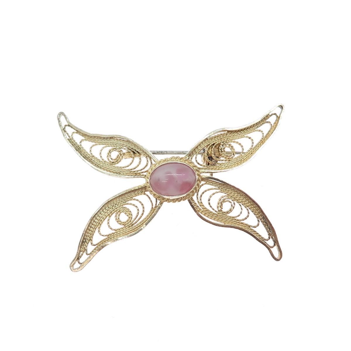 925 Sterling Gold Plated Vintage Israel Real MOP Butterfly Filigree Pin Brooch