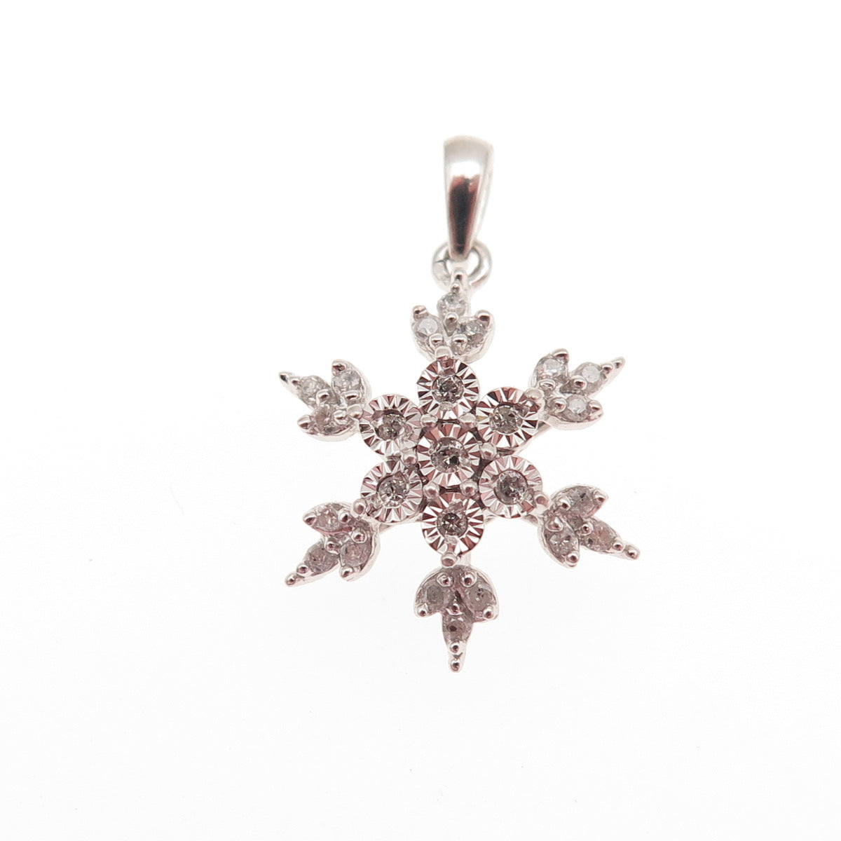 Jane Seymour 925 Sterling Real Round-Cut Diamond Snowflake Mini Charm Pendant