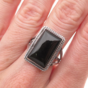 Old Pawn Sterling Silver Vintage Southwestern Black Onyx Tribal Ring Size 7.5