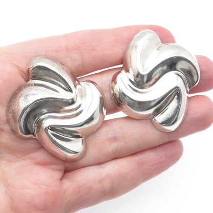 DULCE 925 Sterling Silver Vintage Mexico Modernist Clip On Earrings