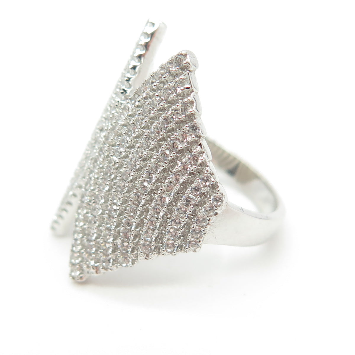 925 Sterling Silver Pave C Z Wings Statement Ring Size 5.25