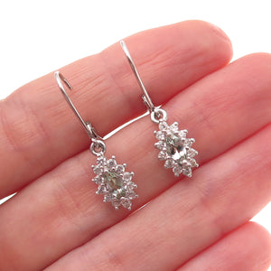 925 Sterling Silver Real Green Amethyst & White Topaz Dangle Earrings