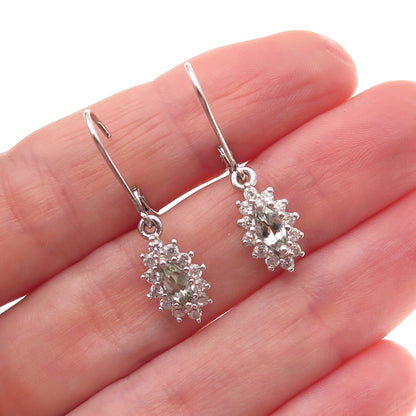 925 Sterling Silver Real Green Amethyst & White Topaz Dangle Earrings