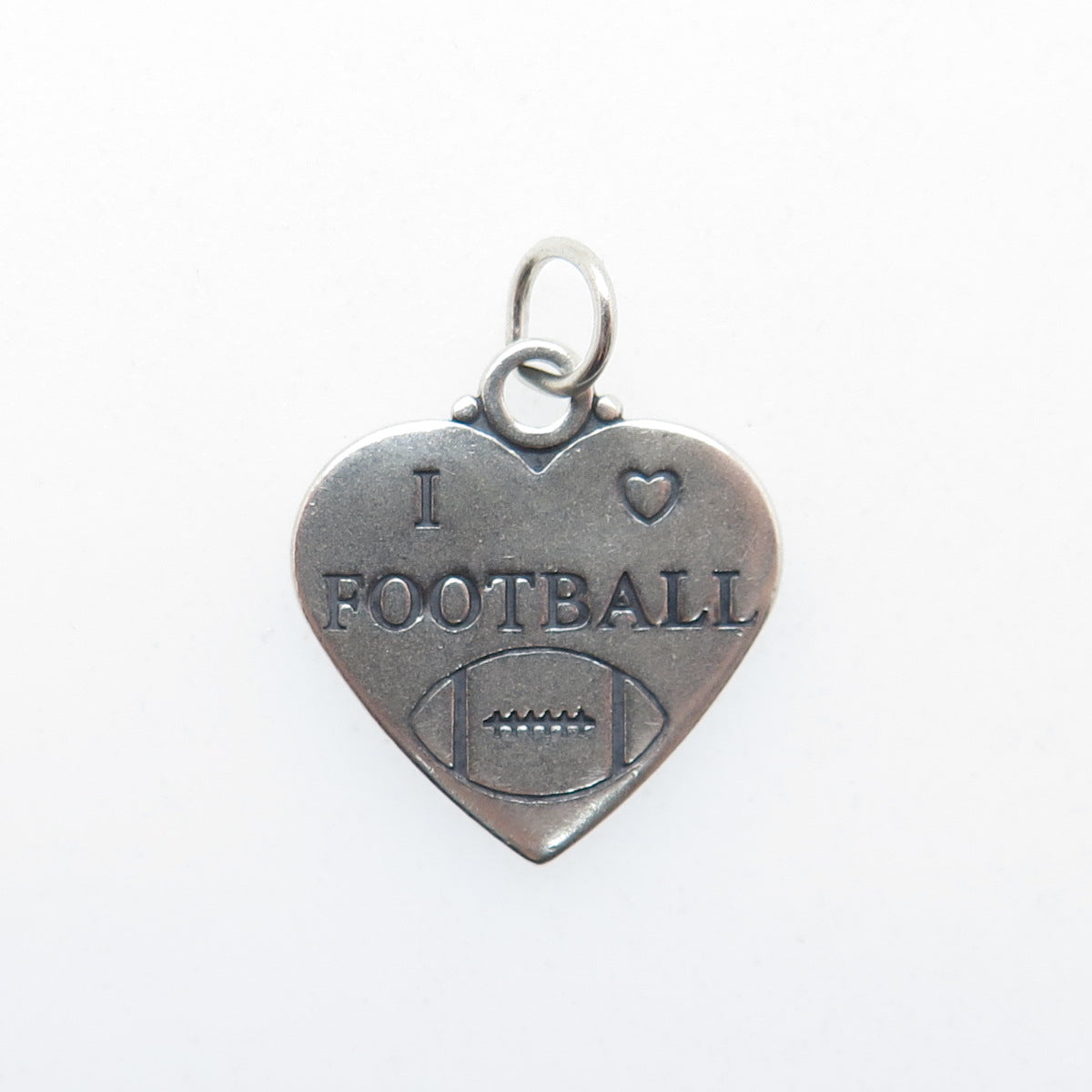 925 Sterling Silver Vintage I Love Football Heart Tag Minimalist Charm Pendant