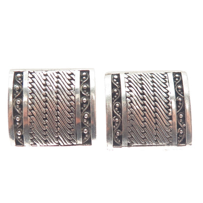 925 Sterling Silver Vintage Boho / Ethnic Square Clip On Earrings