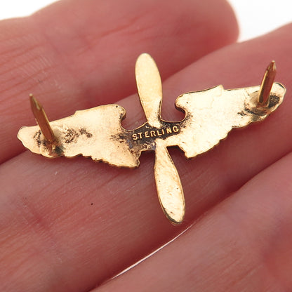 925 Sterling Silver Gold Plated Antique WWII US Army Air Force Pilot Wings Pin