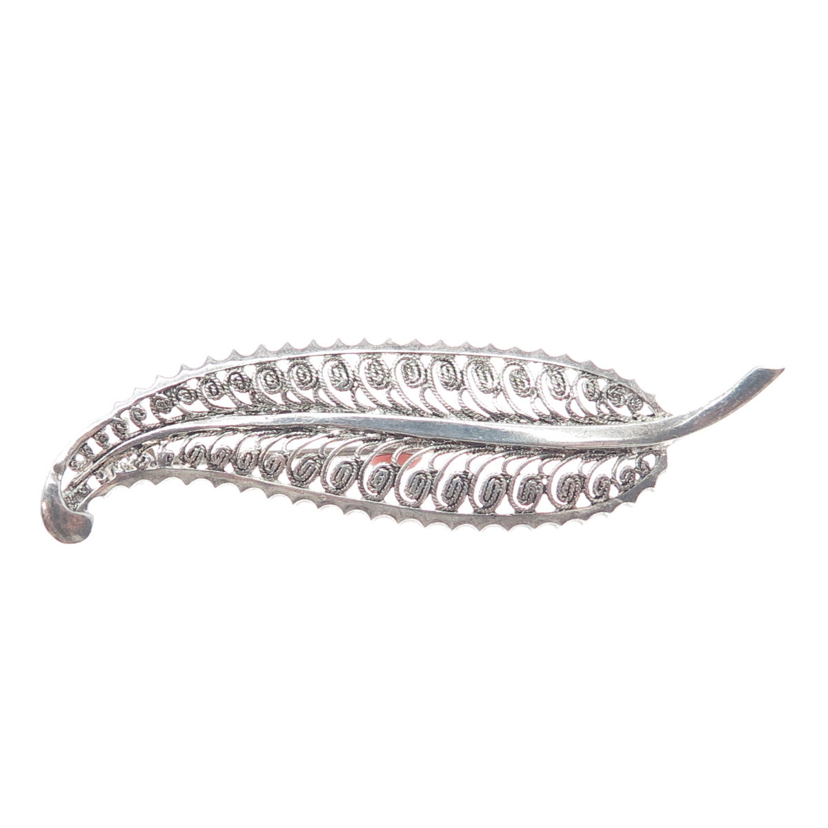 ALICE CAVINESS 925 Sterling Silver Antique Germany Feather Filigree Pin Brooch