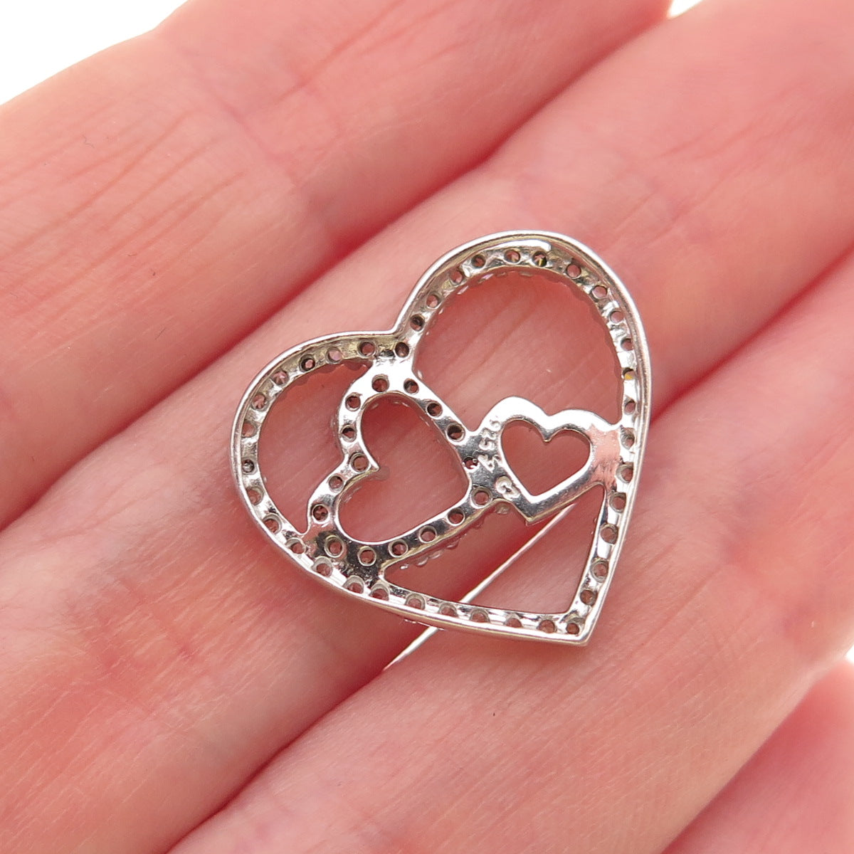 925 Sterling Silver Round-Cut C Z Family Heart Mini Slide Charm Pendant