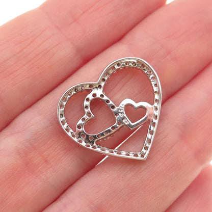 925 Sterling Silver Round-Cut C Z Family Heart Mini Slide Charm Pendant