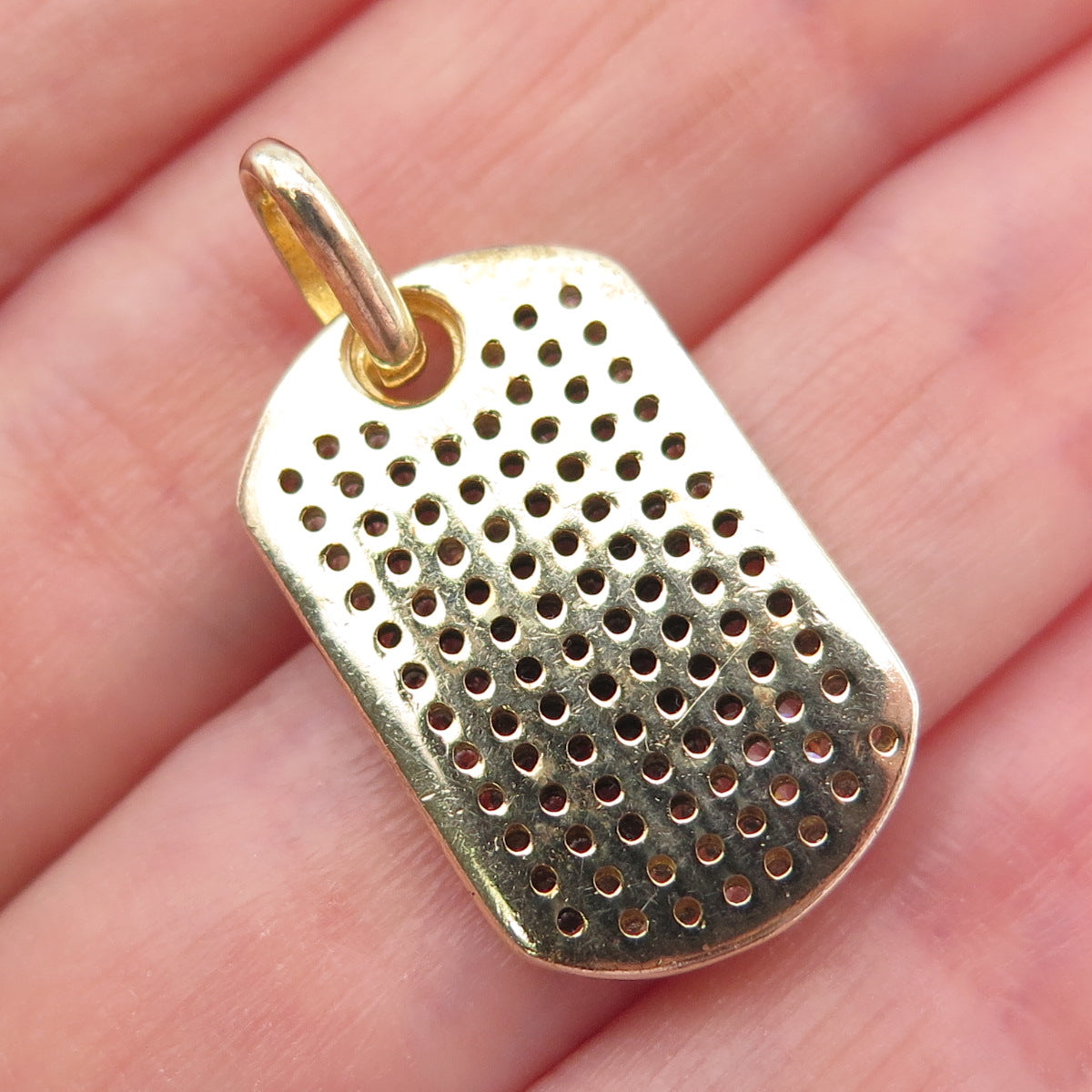 925 Sterling Silver Gold Plated Round-Cut C Z Dog Tag Charm Pendant